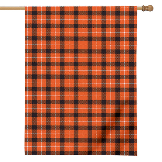 Orange Grey And White Plaid Print House Flag