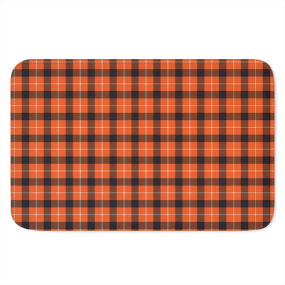 Orange Grey And White Plaid Print Indoor Door Mat