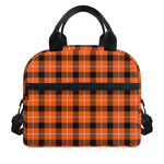 Orange Grey And White Plaid Print Insulated Lunch Bag