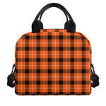Orange Grey And White Plaid Print Insulated Lunch Bag