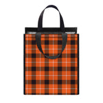 Orange Grey And White Plaid Print Insulated Lunch Tote