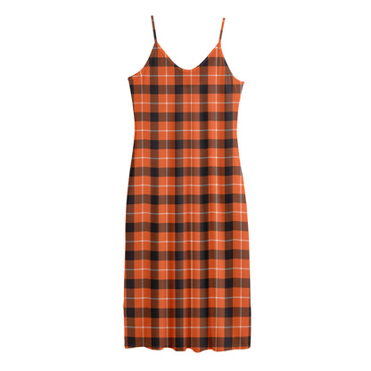 Orange Grey And White Plaid Print Jersey Midi Cami Dress