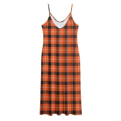 Orange Grey And White Plaid Print Jersey Midi Cami Dress