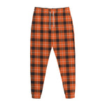 Orange Grey And White Plaid Print Jogger Pants