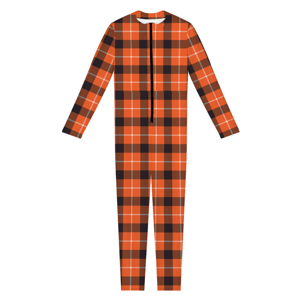 Orange Grey And White Plaid Print Jumpsuit