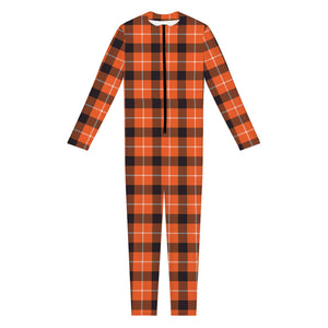 Orange Grey And White Plaid Print Jumpsuit