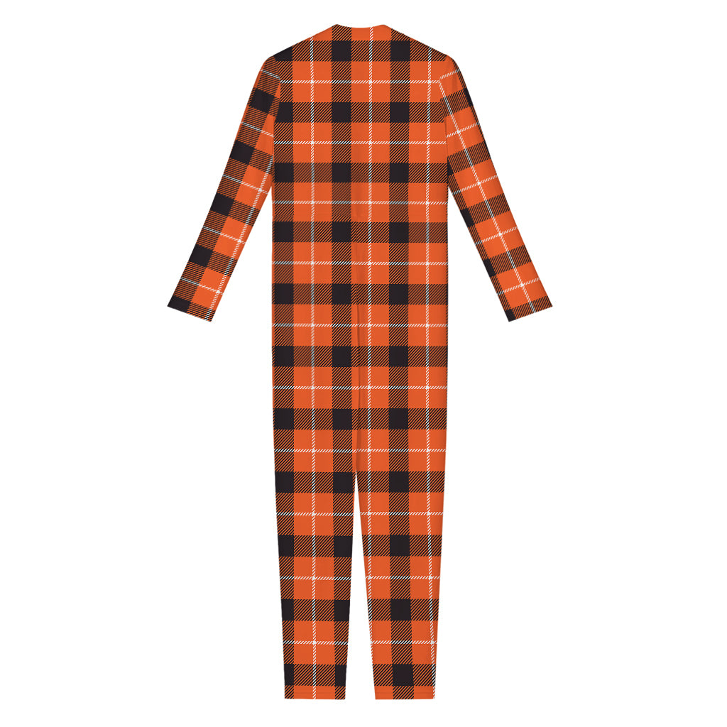 Orange Grey And White Plaid Print Jumpsuit