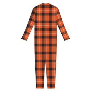 Orange Grey And White Plaid Print Jumpsuit