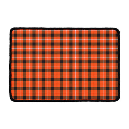 Orange Grey And White Plaid Print Kitchen Mat