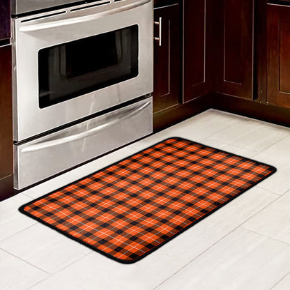 Orange Grey And White Plaid Print Kitchen Mat