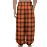 Orange Grey And White Plaid Print Lantern Pants