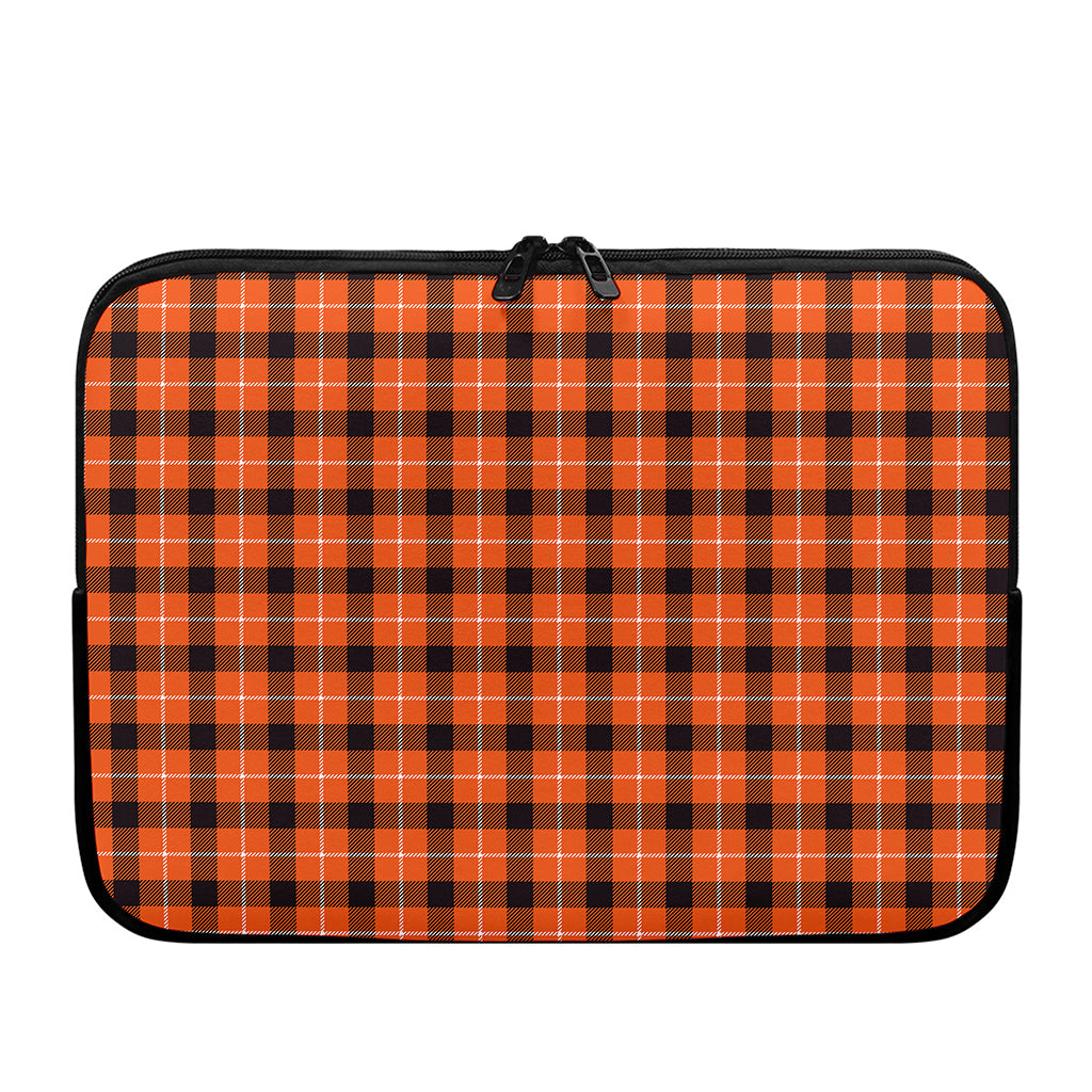 Orange Grey And White Plaid Print Laptop Sleeve