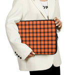 Orange Grey And White Plaid Print Laptop Sleeve