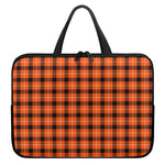 Orange Grey And White Plaid Print Laptop Sleeve With Handle
