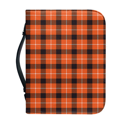Orange Grey And White Plaid Print Leather Bible Cover