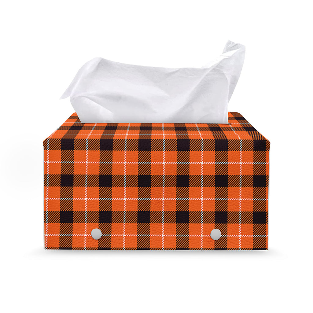 Orange Grey And White Plaid Print Leather Tissue Box Cover