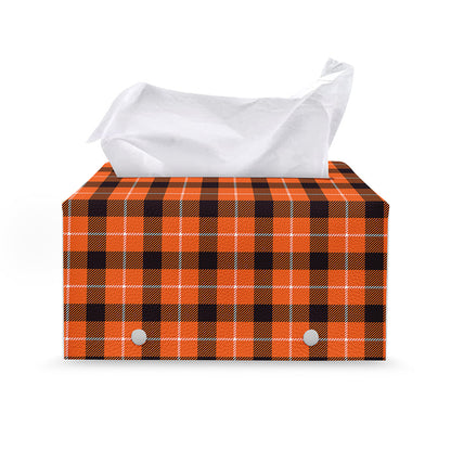 Orange Grey And White Plaid Print Leather Tissue Box Cover