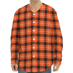 Orange Grey And White Plaid Print Long Sleeve Baseball Jersey