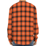 Orange Grey And White Plaid Print Long Sleeve Baseball Jersey