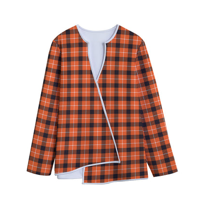 Orange Grey And White Plaid Print Long Sleeve Short Coat