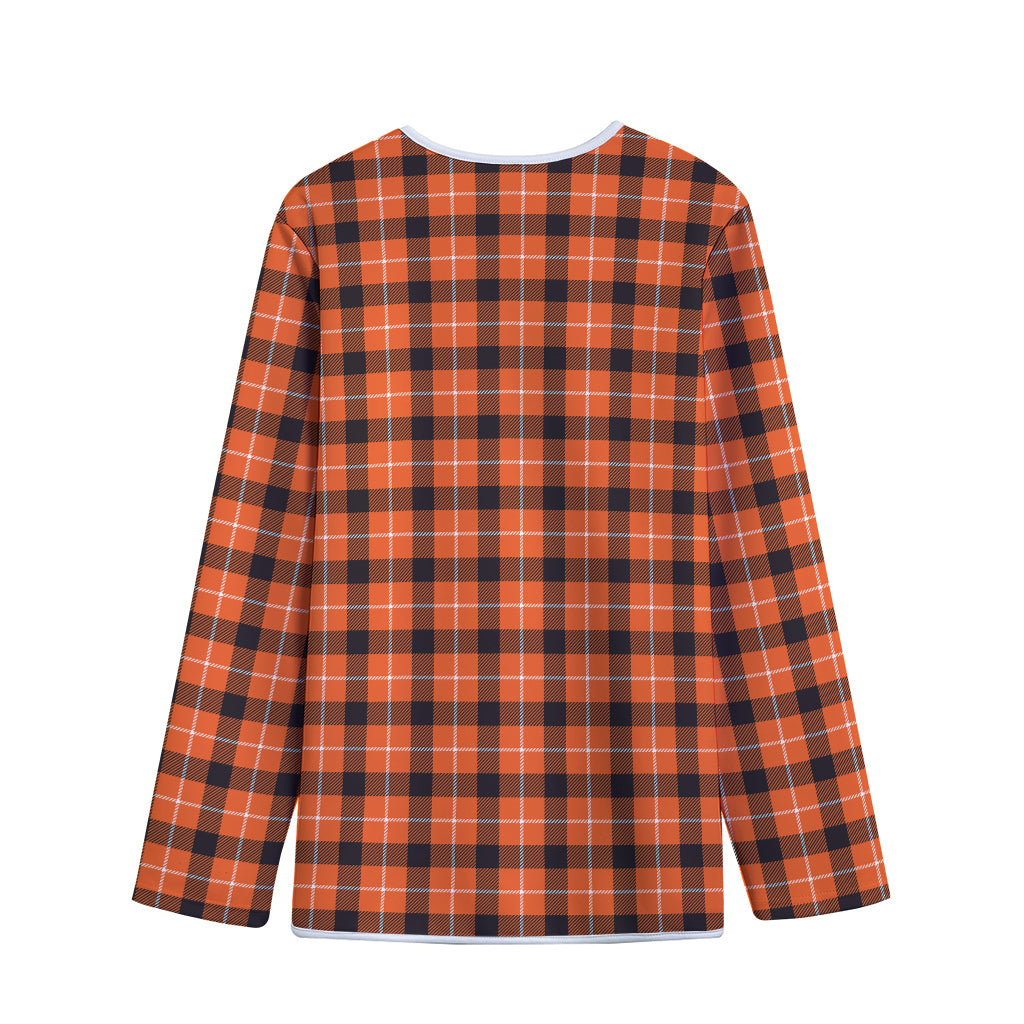 Orange Grey And White Plaid Print Long Sleeve Short Coat