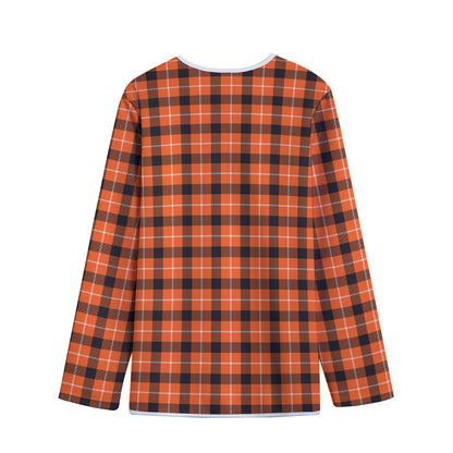 Orange Grey And White Plaid Print Long Sleeve Short Coat