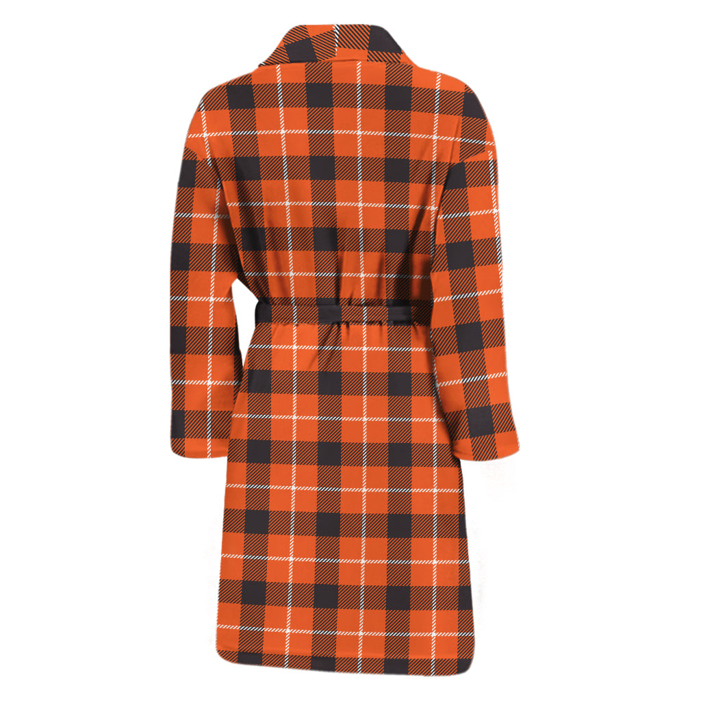 Orange Grey And White Plaid Print Men's Bathrobe