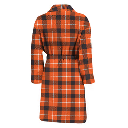 Orange Grey And White Plaid Print Men's Bathrobe