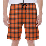 Orange Grey And White Plaid Print Men's Beach Shorts