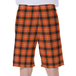 Orange Grey And White Plaid Print Men's Beach Shorts