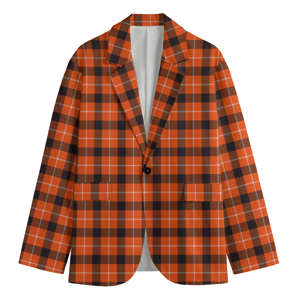 Orange Grey And White Plaid Print Men's Blazer