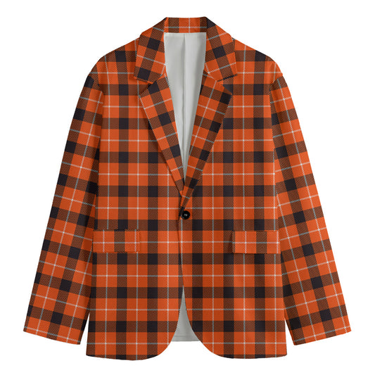 Orange Grey And White Plaid Print Men's Blazer