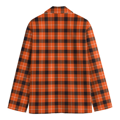 Orange Grey And White Plaid Print Men's Blazer