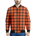 Orange Grey And White Plaid Print Men's Bomber Jacket