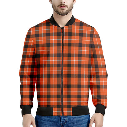 Orange Grey And White Plaid Print Men's Bomber Jacket