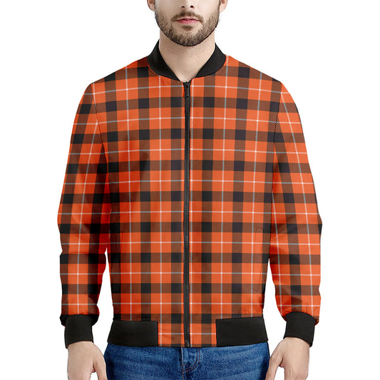 Orange Grey And White Plaid Print Men's Bomber Jacket