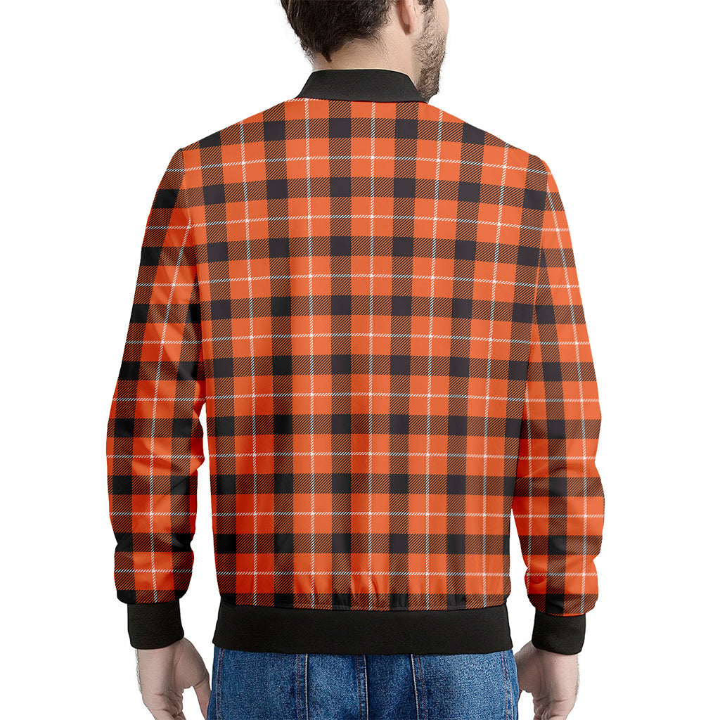 Orange Grey And White Plaid Print Men's Bomber Jacket