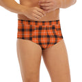 Orange Grey And White Plaid Print Men's Briefs