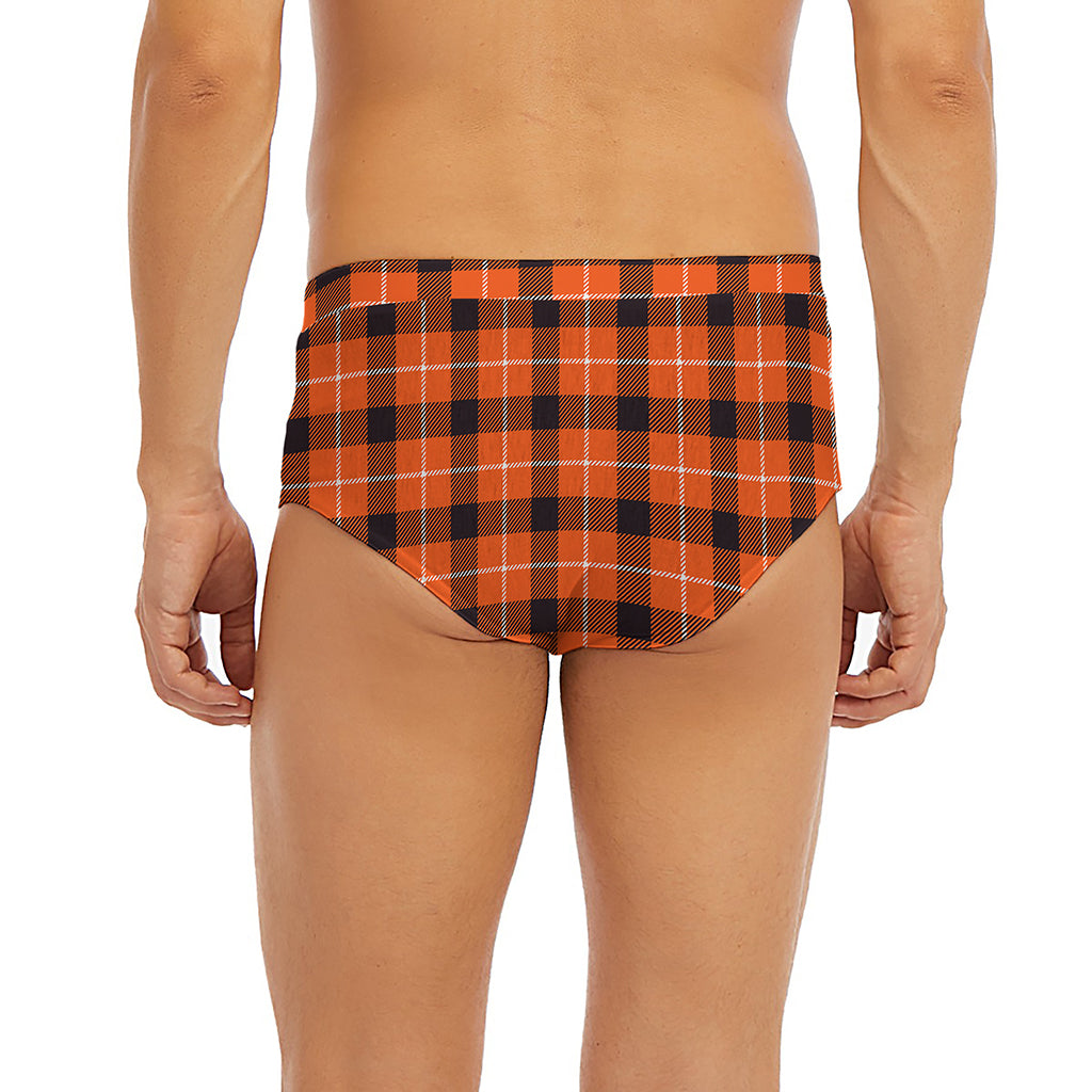 Orange Grey And White Plaid Print Men's Briefs