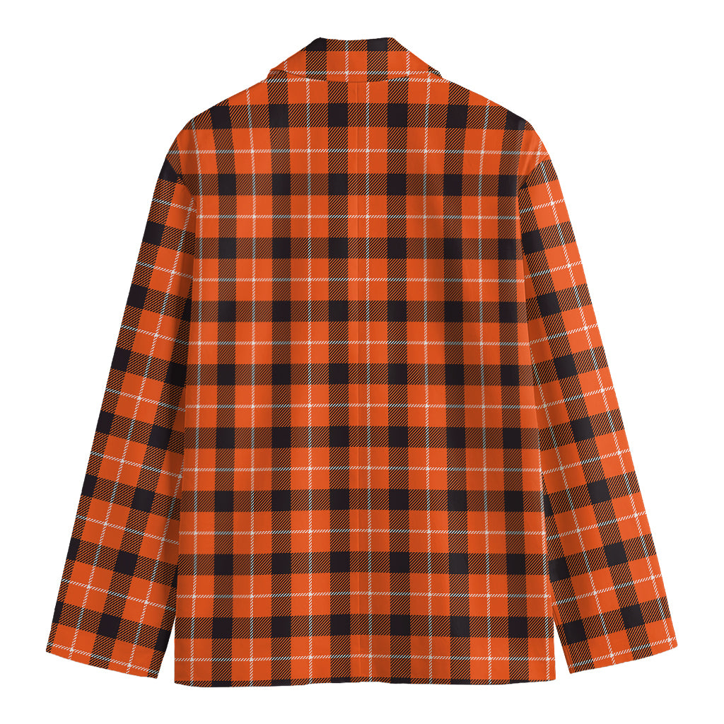 Orange Grey And White Plaid Print Men's Cotton Blazer
