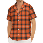 Orange Grey And White Plaid Print Men's Deep V-Neck Shirt