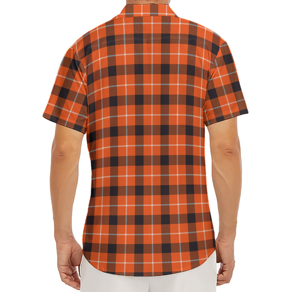 Orange Grey And White Plaid Print Men's Deep V-Neck Shirt