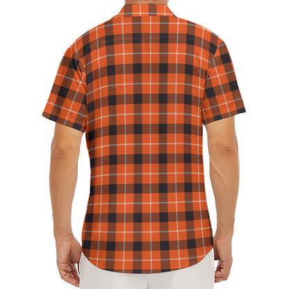 Orange Grey And White Plaid Print Men's Deep V-Neck Shirt