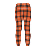 Orange Grey And White Plaid Print Men's leggings