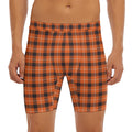 Orange Grey And White Plaid Print Men's Long Boxer Briefs