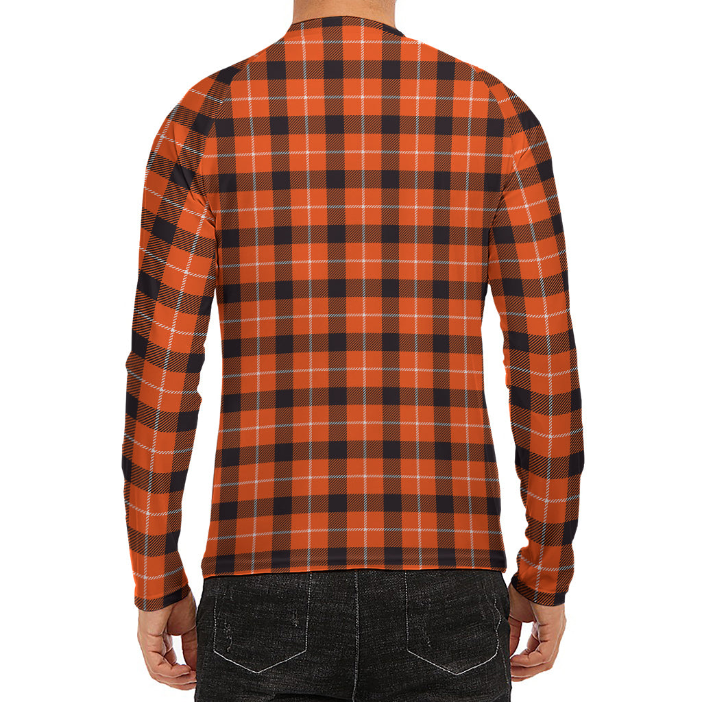 Orange Grey And White Plaid Print Men's Long Sleeve Rash Guard