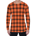 Orange Grey And White Plaid Print Men's Long Sleeve T-Shirt