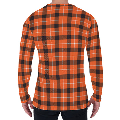 Orange Grey And White Plaid Print Men's Long Sleeve T-Shirt