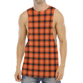 Orange Grey And White Plaid Print Men's Muscle Tank Top