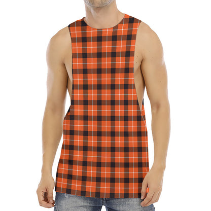 Orange Grey And White Plaid Print Men's Muscle Tank Top